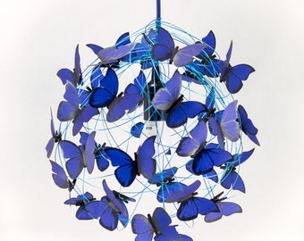 Blue Butterflies Chandelier Handmade Design Shadow lamp Pendant Lighting Butterfly  Fairy Lamp Art Fixture Ceiling Lamp kids Butterfly lover