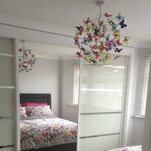 Customized Pendant Lamp Chandelier with rainbow color butterflies, personalized Unique interior lighting colorful shadow lamp image 4