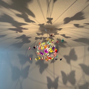 Customized Pendant Lamp Chandelier with rainbow color butterflies, personalized Unique interior lighting colorful shadow lamp image 5