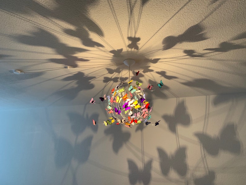 Customized Pendant Lamp Chandelier with rainbow color butterflies, personalized Unique interior lighting colorful shadow lamp image 5