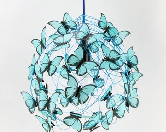 Iluminación de lámpara de techo de mariposa azul, luz de lámpara de araña caprichosa para la guardería, regalo de luz de techo de mariposa para recién nacido, lámpara de fantasía