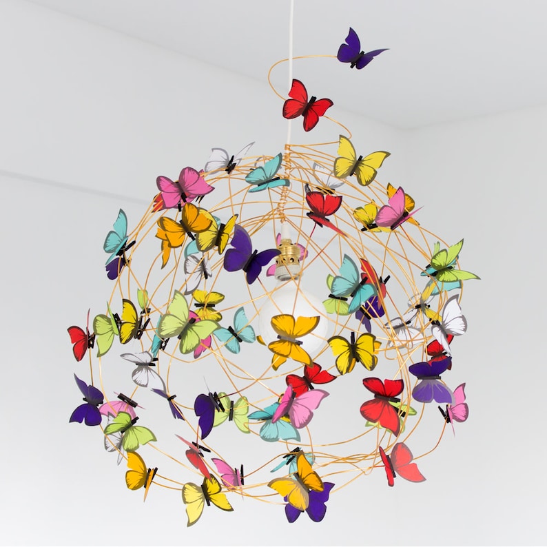 Customized Pendant Lamp Chandelier with rainbow color butterflies, personalized Unique interior lighting colorful shadow lamp image 1