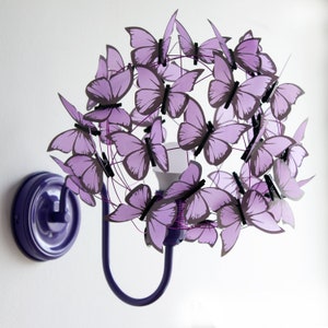 Purple butterfly wall sconce, unusual wall lamp for nursery, Butterfly themed lighting, handmade wall light with butterflies gift for her