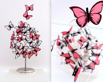 Aesthetic lamp pink and white butterflies, Dreamy bedside lamp original design, butterfly lamp eclectic decor, fairy butterfly lights led