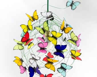 Butterfly Chandelier: Whimsical Rainbow Lamp, Nursery Lighting