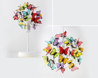 Fun Colorful lighting set for bedroom,Funky shape light fixture and bedside lamp,Playful butterflies ceiling pendant lamp in assorted colors