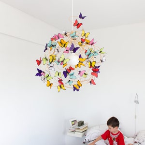 Customized Pendant Lamp Chandelier with rainbow color butterflies, personalized Unique interior lighting colorful shadow lamp image 2