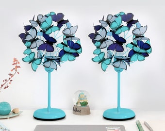 Ästhetische blaue Schmetterlings-Nachttischlampen - 2er-Set | Einzigartige Wohnkultur für einen Farbtupfer, wunderliche Schmetterlingsleuchte, vielseitige Tischlampen