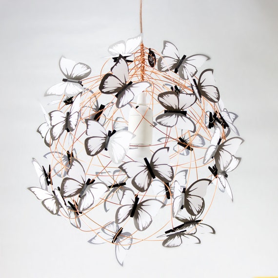 Ceiling Lamp White Erflies And Copper Wire Handmade Image 0