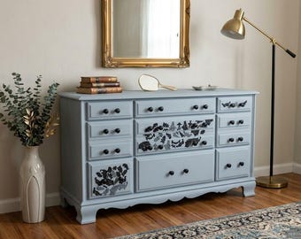 9-Drawer Slate Blue Dresser – Solid Wood & Heavy -