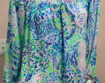 Lily Pulitzer Off the Shoulder Multi Colored Blouse. Size M. EUC.
