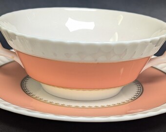 Lenox- Cream Soup Bowl & Saucer- Classical Coral- Made In USA