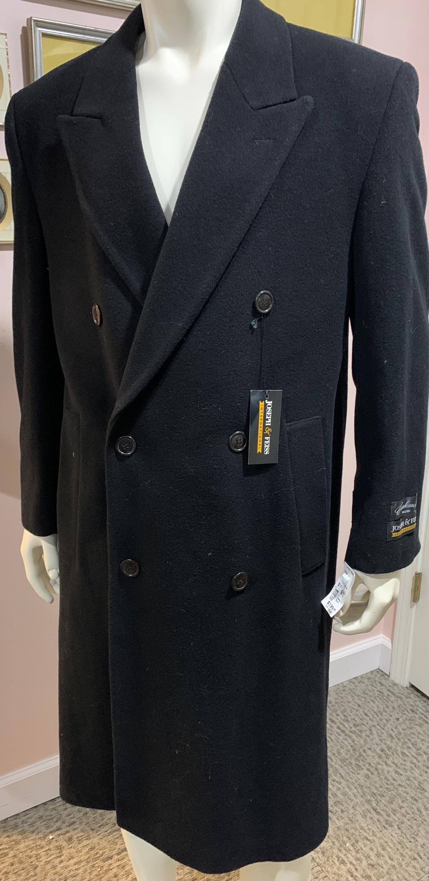 Joseph & Feiss Coat Mens Cashmere Blend Italy Black Double