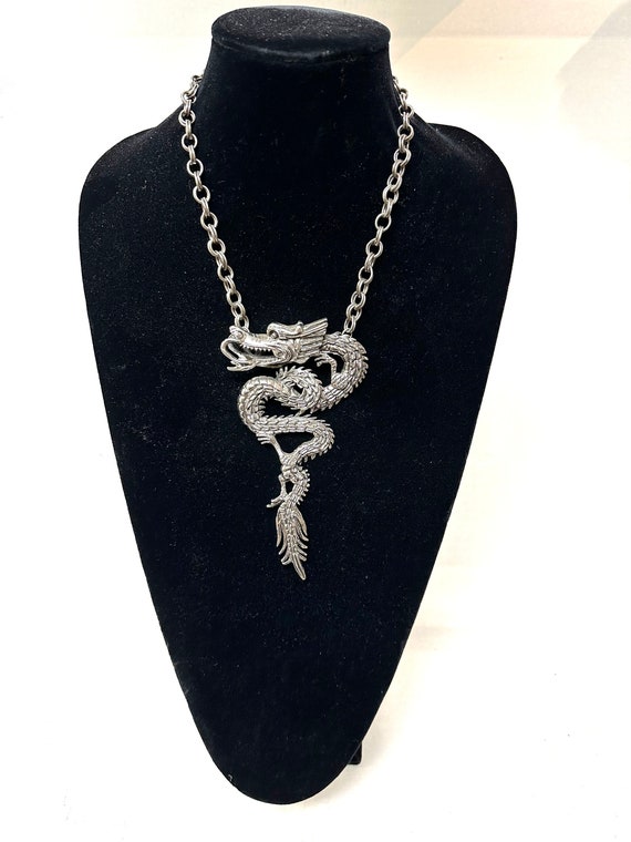 MCM Tortolani Siver Coiled Dragon Necklace