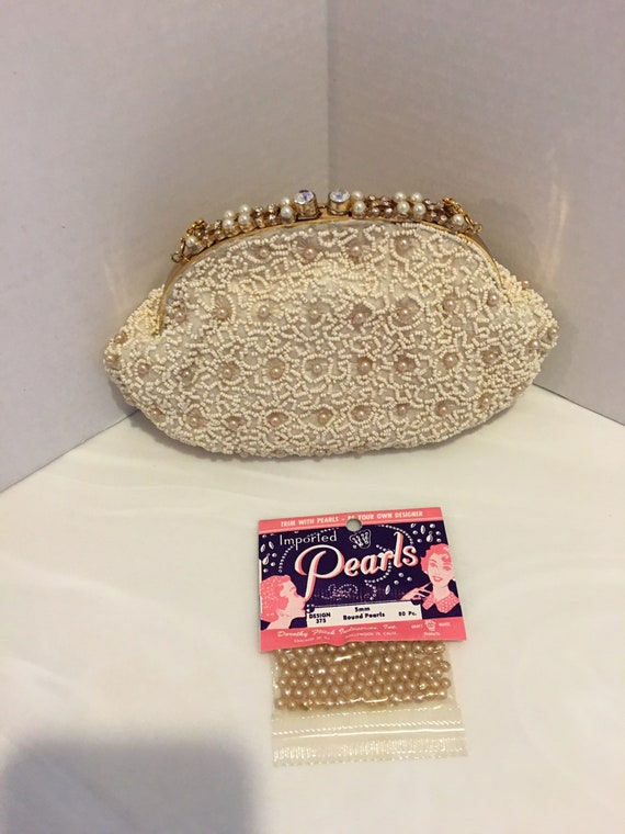 Vintage Jolles Ivory Beaded Pearl Evening Bag - image 5