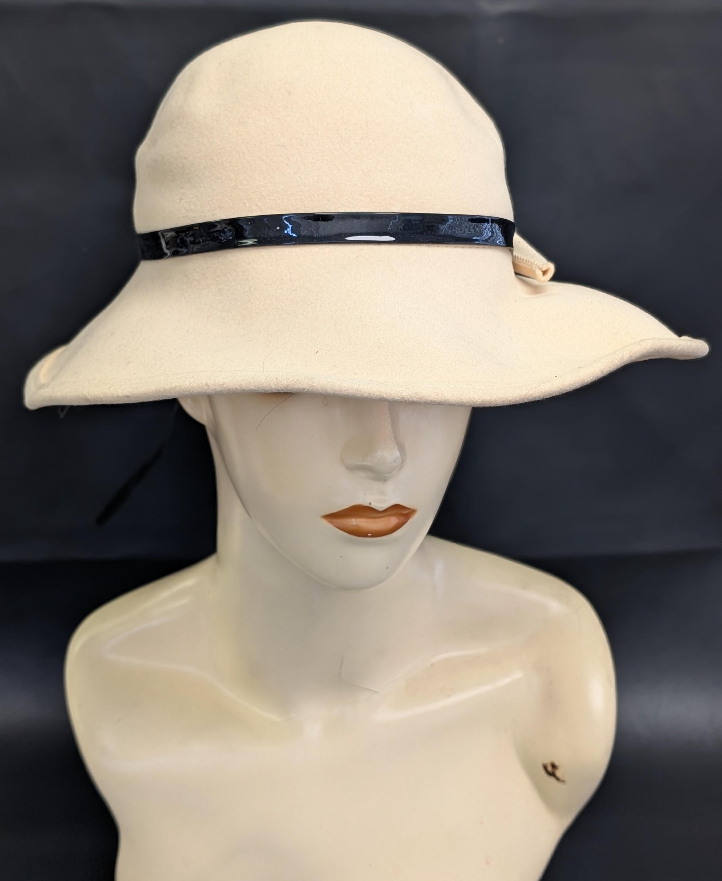 Adolfo II  Cream Felt Fedora with Feather Trim Vintage Adolfo II Cream & Black Wool W/feather Accent Hat  main image 4