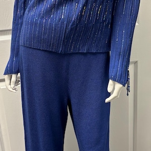 St. John Evening by Marie Gray Blue Knit Sequin Pant Suit Set Size