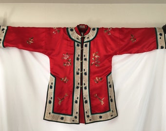 Vintage Chinese Embroidered Red Silk Jacket