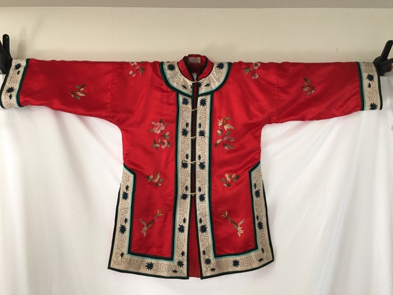 Vintage Chinese Embroidered Red Silk Jacket