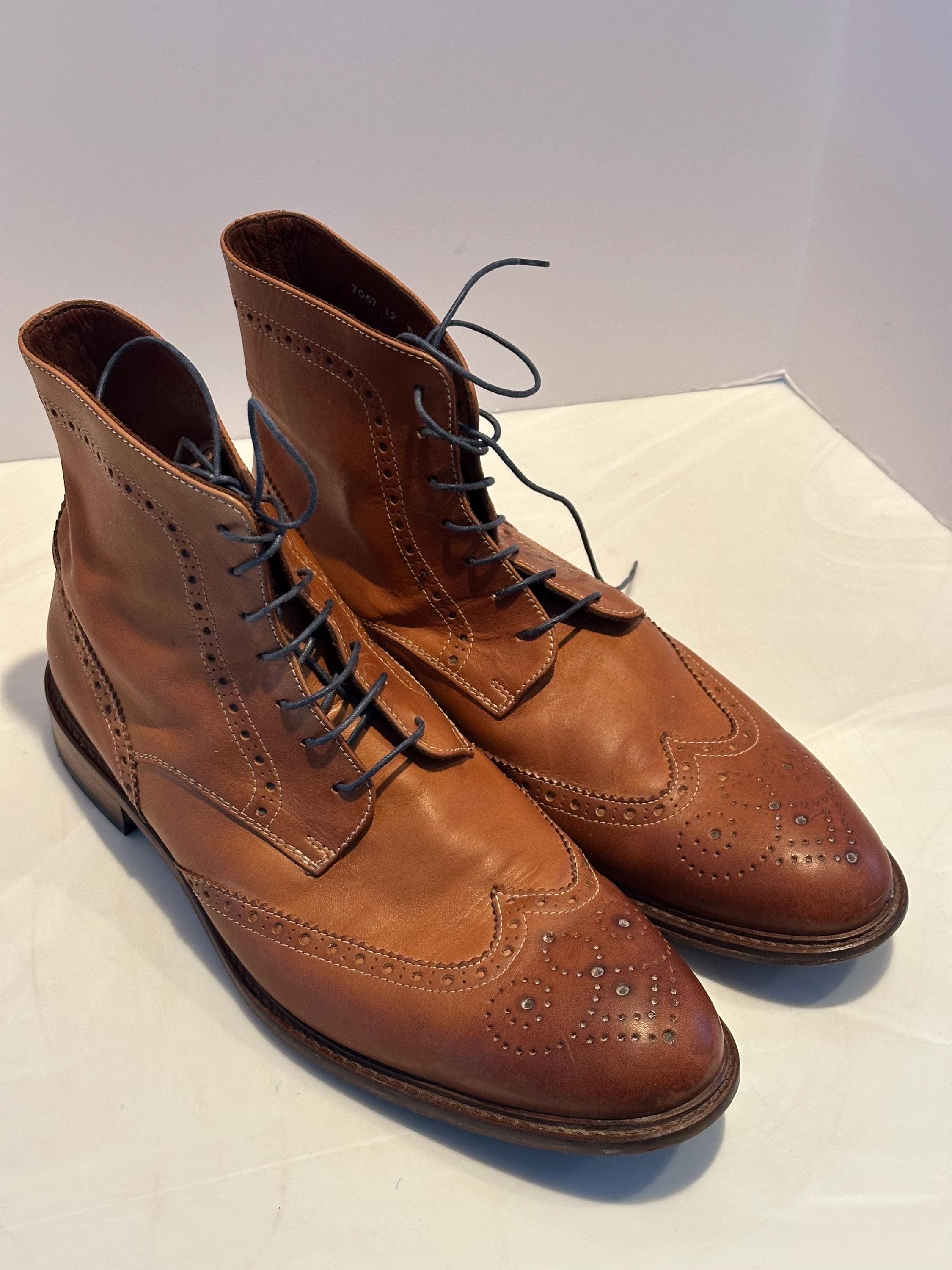 Vintage Cuoio Men\'s Italian Tan Leather Wingtip Brogue Boots Size 11 M #7067 GVC Vintage Brogue Boots in Men main image 3
