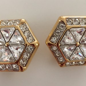 Vintage Nina Ricci Rhinestone & Gold Clip Earrings