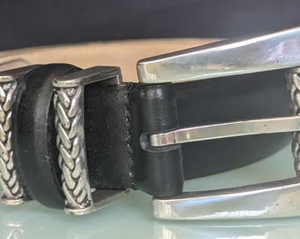 Millennium Black Leather Vintage Bold Buckle Belt S Collectible Beautiful Millennium Signature Genuine Italian  main image 3