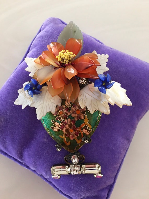 Lawrence VRBA Cloisonné Heart Shaped Brooch