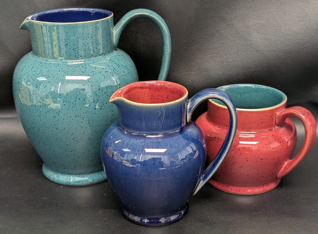 Denby- Set of 3 Pitcher- Red, Blue, & Green Speckle Pitcher- Made in ...