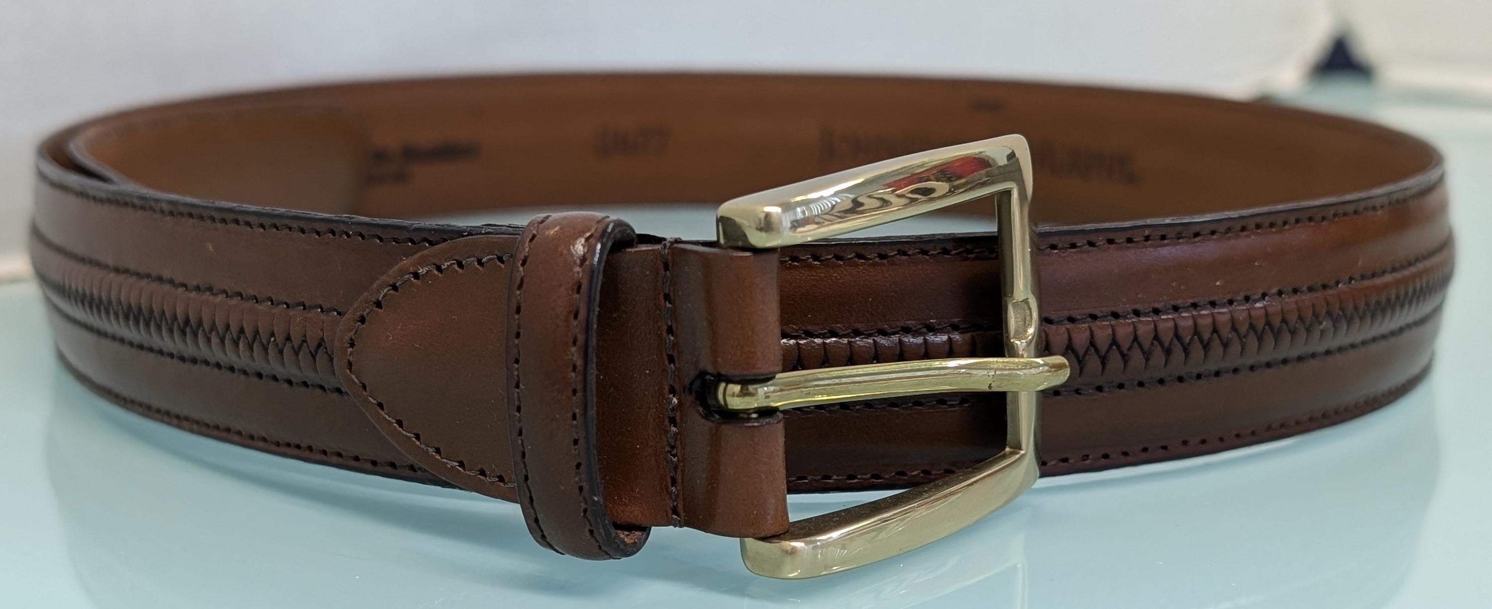 Johnson & Murphy Brown Gold Anilene Kipskin and Shoulders Belt Size 34 Johnston Murphy Aniline Kipskin Shoulders Brown Leather  main image 3