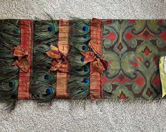 Mackenzie Childs Ikat Silk Placemats with Peacock Feathers NEW - Set of 4