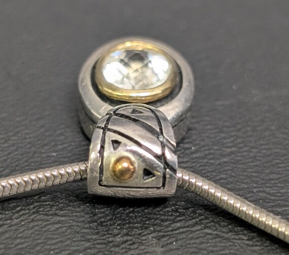 John Atencio- Pendant Drop Necklace- Silver 18k Gold Necklace- Oval Pendant- JA Signed View 3