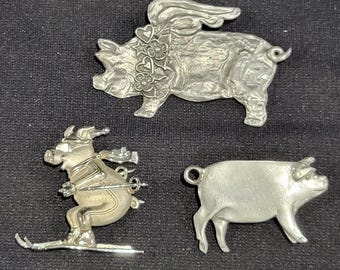 Pig Brooches, Set of 3, Pre-owned