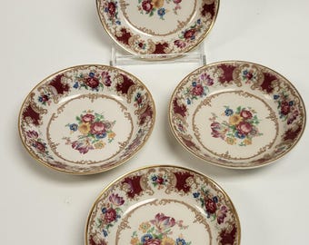 Old Ivory Syracuse China "Romance" Maroon Berry Bowls, Set of 4