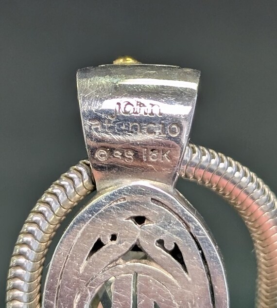 John Atencio- Pendant Drop Necklace- Silver 18k Gold Necklace- Oval Pendant- JA Signed View 2