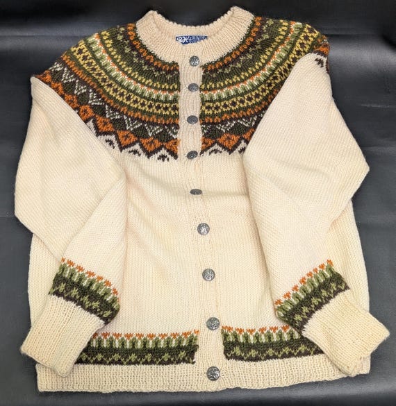 Vintage Hand Knit Wool Cardigan: Nordic Sweater- Norge