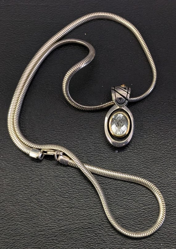 John Atencio- Pendant Drop Necklace- Silver 18k Gold Necklace- Oval Pendant- JA Signed View 6