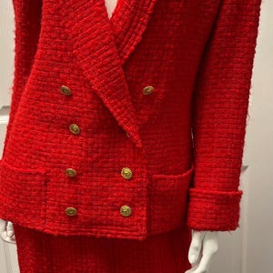 CHANEL BOUTIQUE ジャケット レッド 38 Vintage Chanel Boutique Red Wool Blend Skirt Suit Blazer Size 38