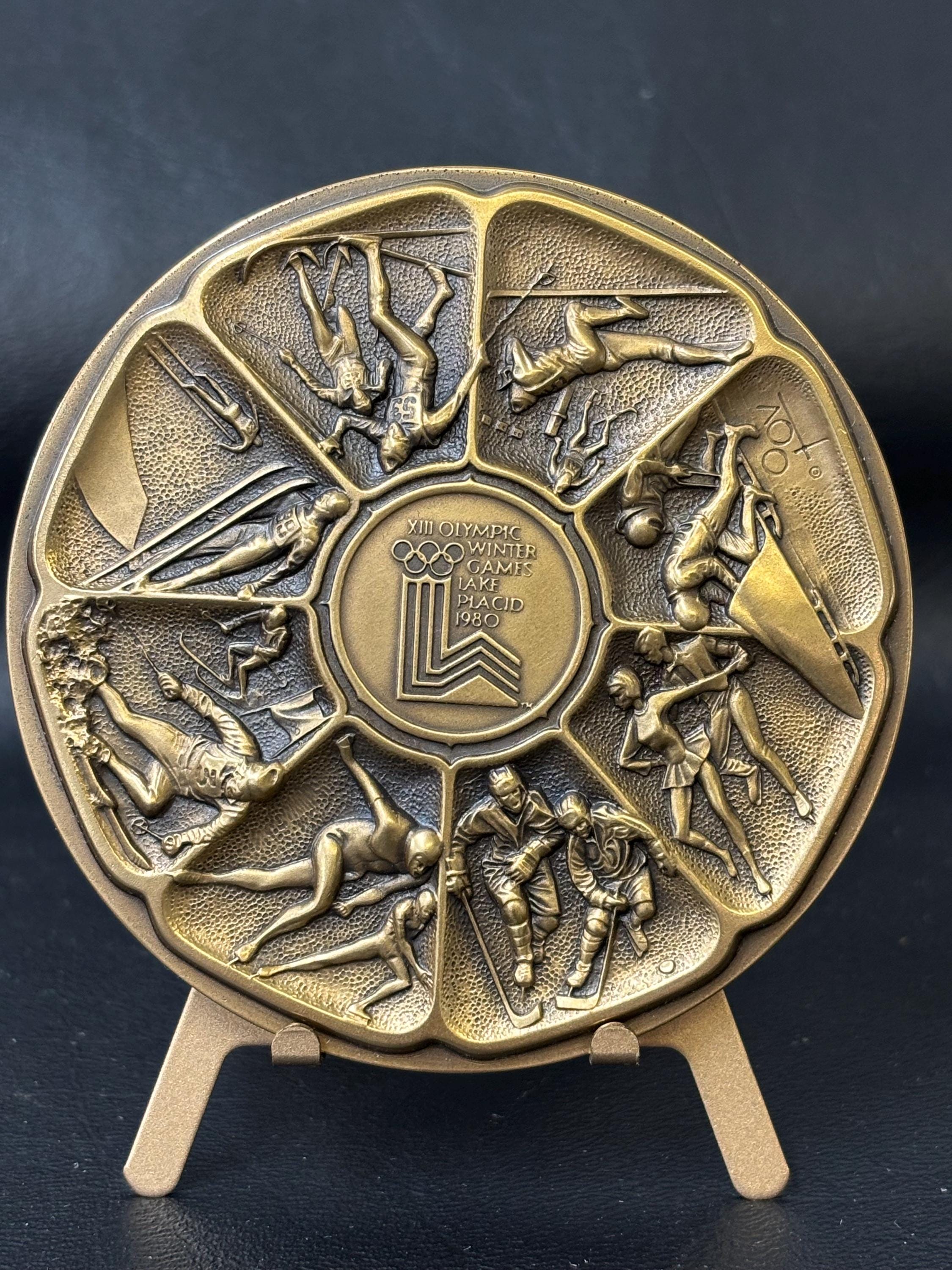 Vintage 1980 Maco Bronze Calendar/winter Olympic “lake Placid” EUC