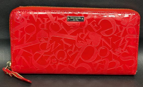 Kate Spade- Red Patent Leather-Letters Pattern -Wallet
