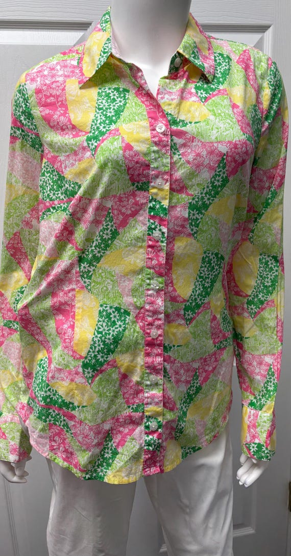 Lilly Pulitzer Patchwork Print Button Down Shirt … - image 1