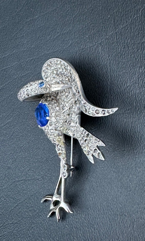 Vintage Designer Rhinestone Crane Bird Brooch