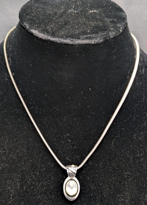 John Atencio- Pendant Drop Necklace- Silver 18k Gold Necklace- Oval Pendant- JA Signed