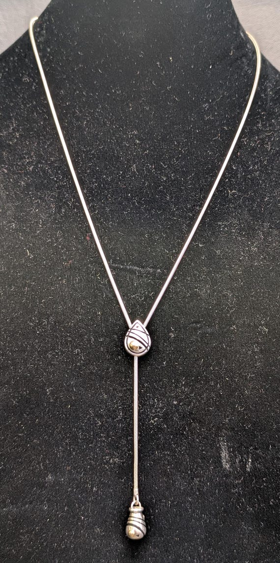 John Atencio- Drop Chain Necklace- Silver 18k Gold Necklace- Tear Drop Pendant- JA Signed