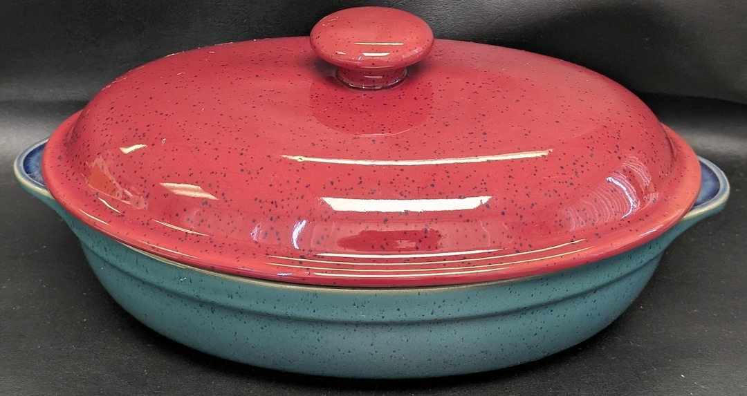 Denby- Harlequin Red, Green & Blue Dish- Covered Oval Casserole Dish ...