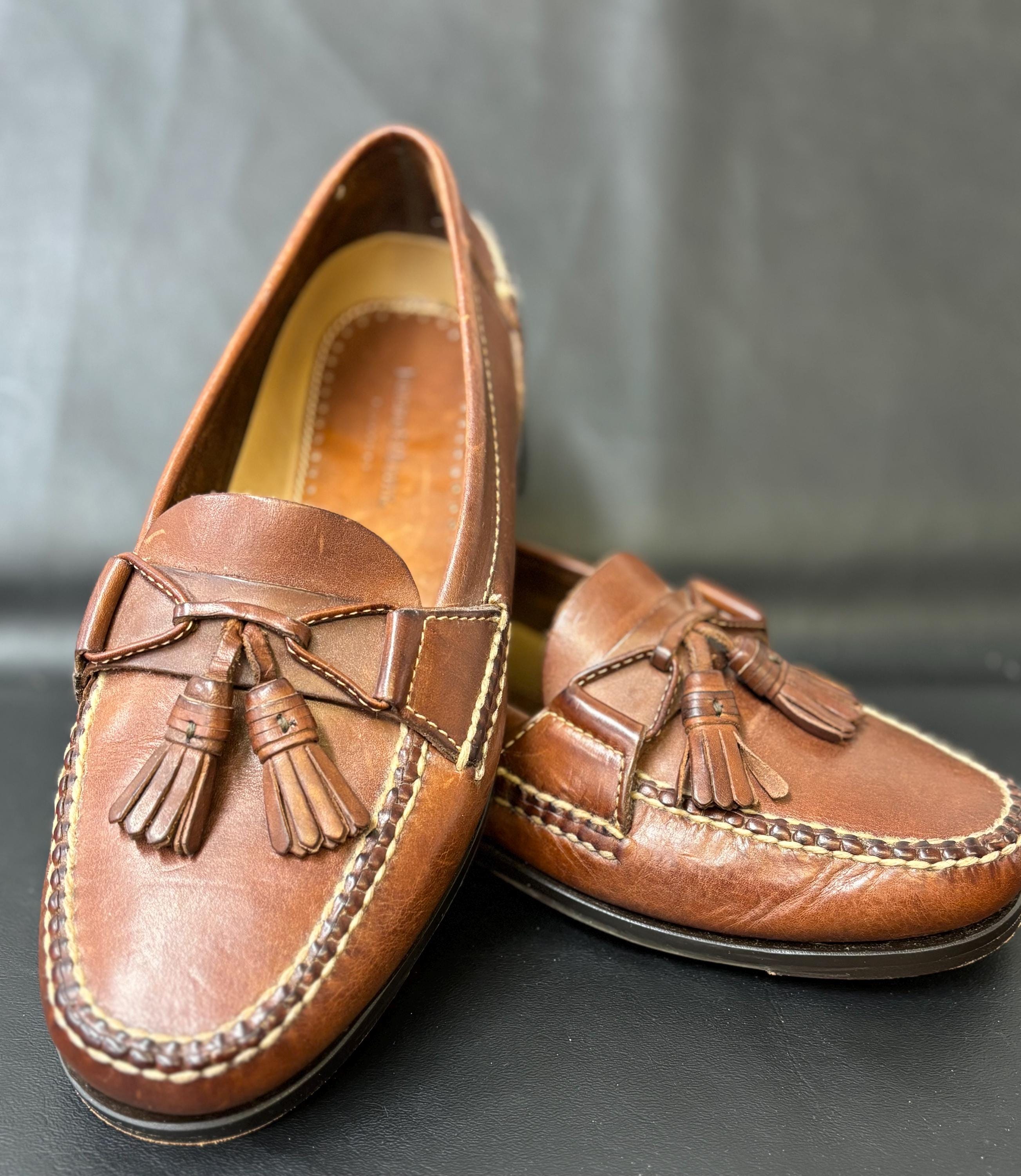 美品 JOHNSTON & MURPHY OPTIMAタッセルローファー 9.5 Johnston & Murphy Optima Mens Brown Leather Slip on Dress Loafer