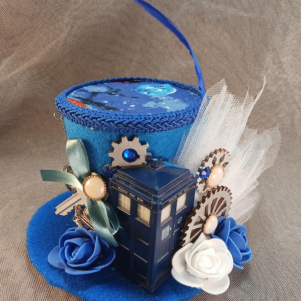 Sombrero de copa de Doctor Who de 5" de lujo con diseño de galaxia espacial azul