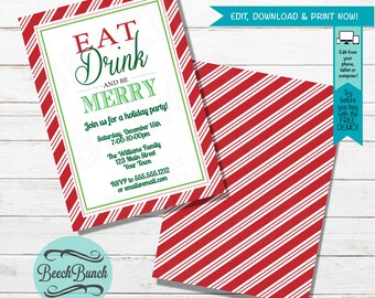 Christmas Holiday Eat Drink & Be Merry Party Invitation #007