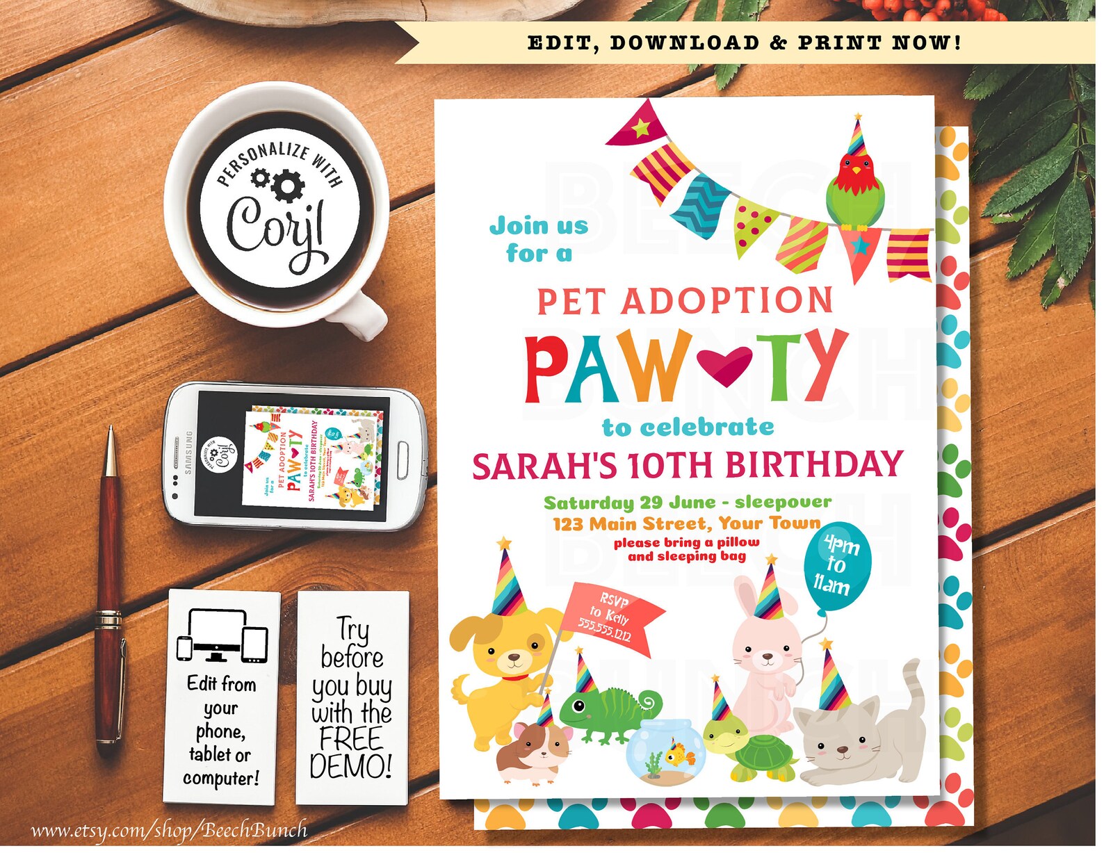 Pet Adoption Party Birthday Invitation & Adoption Certificate Etsy