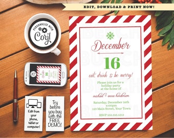 Christmas Holiday Eat Drink & Be Merry Party Invitation #035