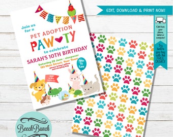 Pet Adoption Party Birthday Invitation & Adoption Certificate #081